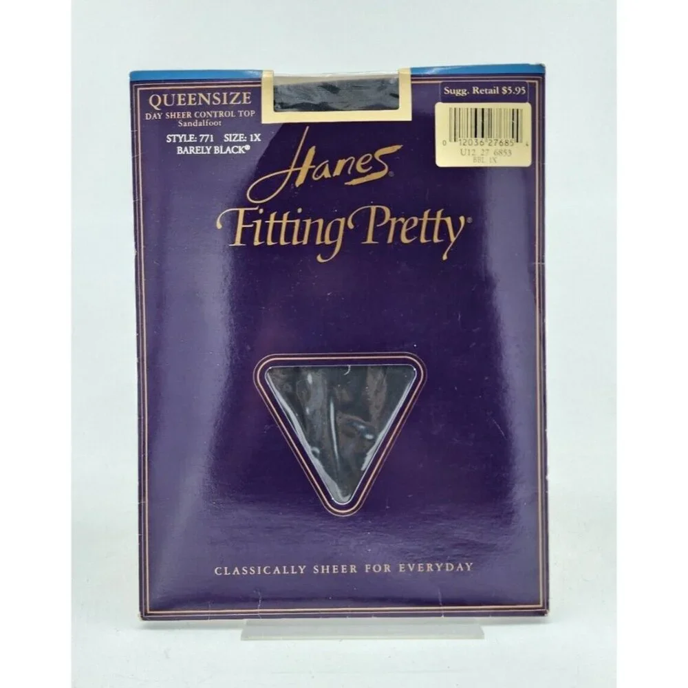 Hanes Fitting Pretty Day Sheer‎ Control Top Sandalfoot Pantyhose 771 Black Sz 1X